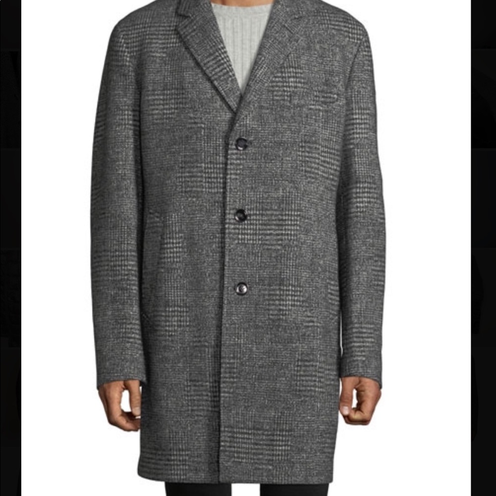 Boss Men's Block Plaid Wool Top Coat - 42 Regular
